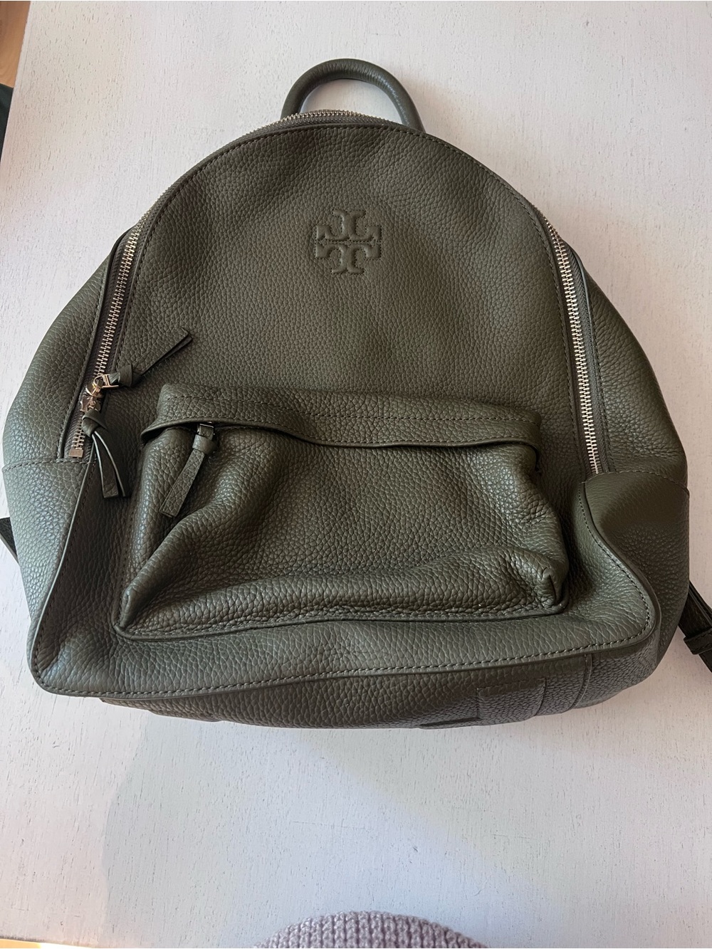 Tory Burch Olive Leather Pebbled Backpack